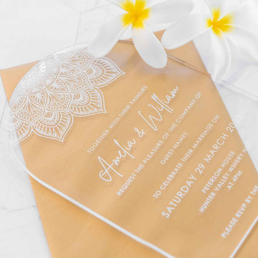 Personalised Engraved Arch Clear 5x7 Wedding Invitation