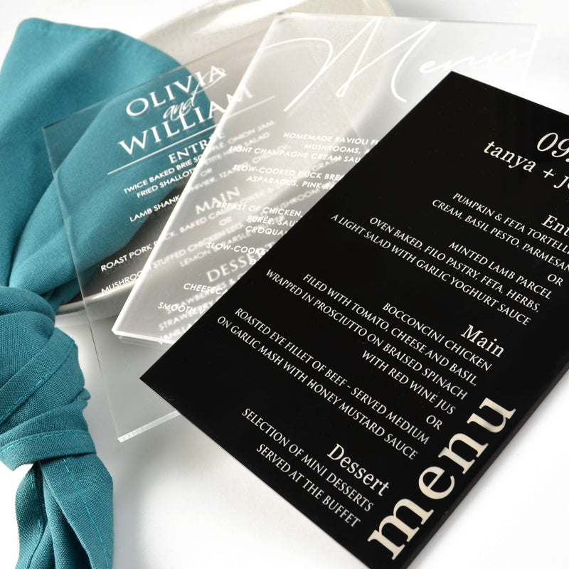 Engraved 5x7 Acrylic Wedding Menus