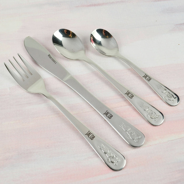 Customised Engraved Rabbit Embossed Baby Cutlery Set