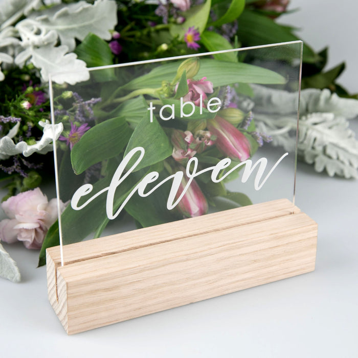 Engraved Clear Acrylic Table Number with Wooden Base