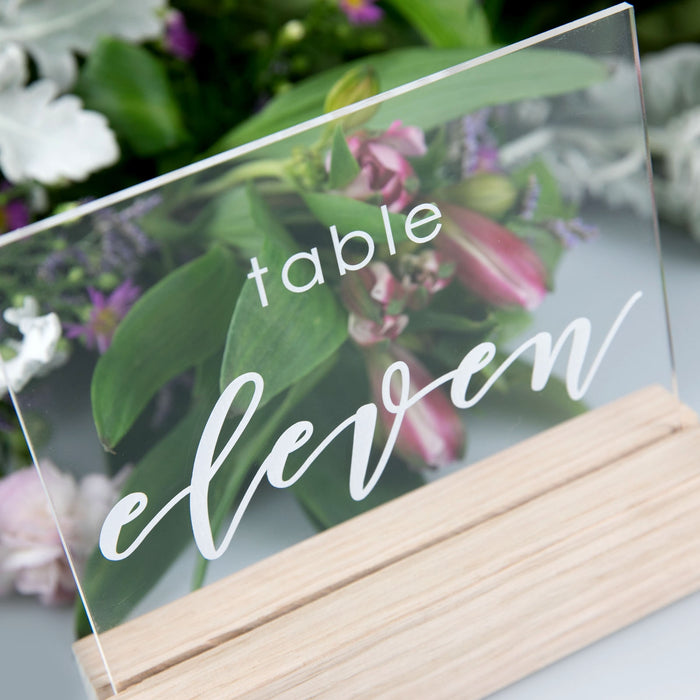 Engraved Clear Acrylic Table Number with Wooden Base