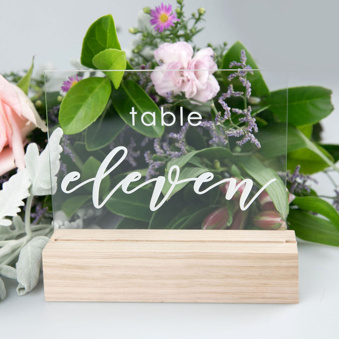 Engraved Clear Acrylic Table Number with Wooden Base for Reception Tables