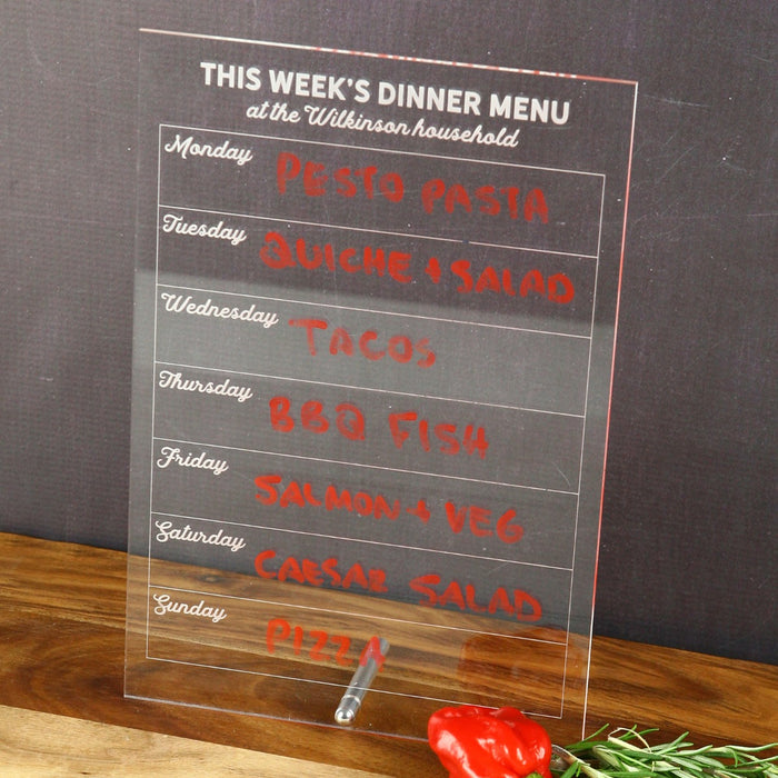 Personalised Engraved Weekly dinner menu organiser