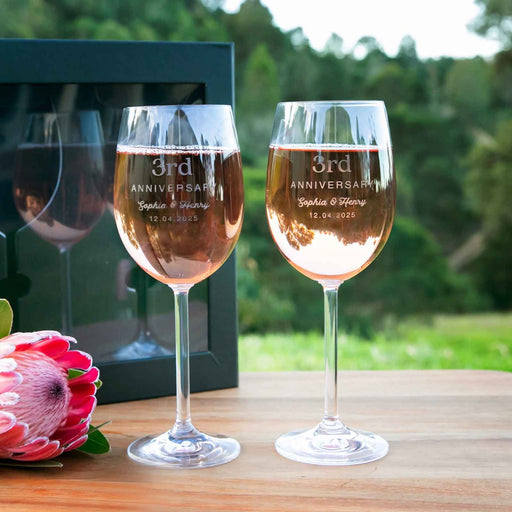 Custom Designed Engraved Anniversary Wine Glasses Present