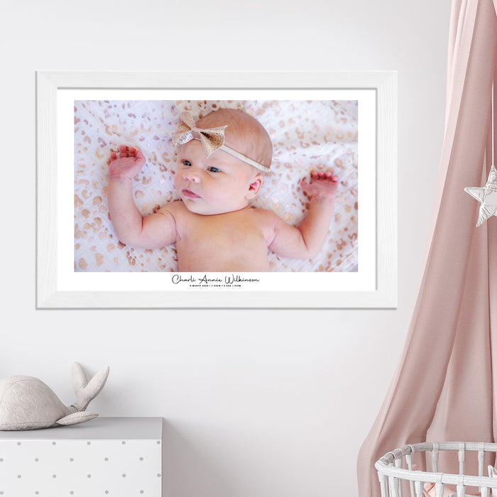 Wall Hanging Acrylic Newborn Christening Photo Print in Wooden Frame Present