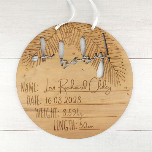 Personalised Engraved Baby's Name, Birthday, Weight and Length Wooden Display Hanging Sign