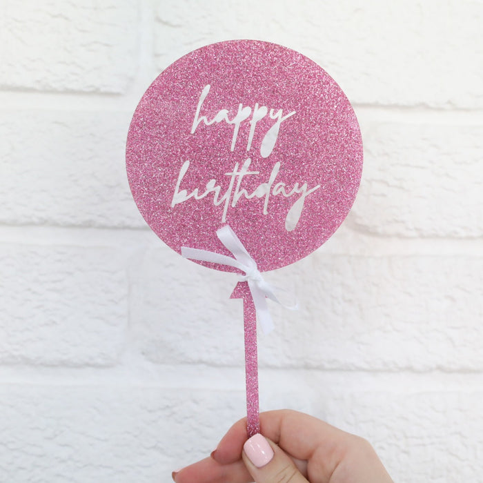 balloon pink glitter acrylic cake