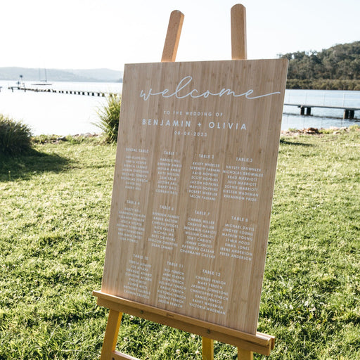 Personalised White Printed Bamboo Wedding Rustic Seating Chart Sign