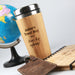 Customised Travel Hamper include engraved travel mug, travel journal and leather luggage tag.