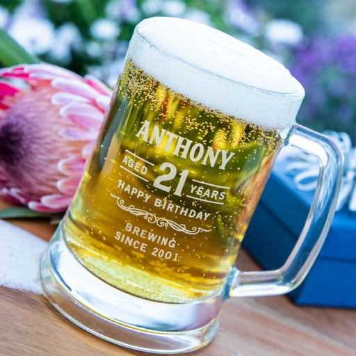 Customised Engraved 21st 500ml Milestone Beer Mug Glass Stein Birthday Present
