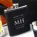 Customised Engraved Birthday Silver & Black Leatherette Hip Flask and shot Glass Set Present