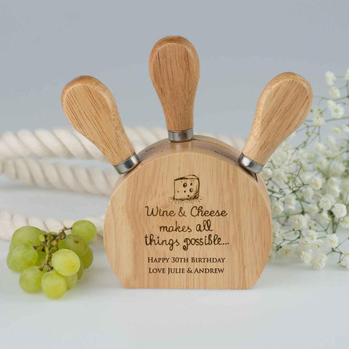 Personalised Engraved Wooden Cheese Block Set Birthday Present