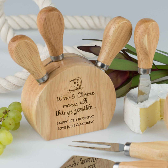 Customised Laser Engraved Name Birthday Milestone Wooden Cheese Block Set Present