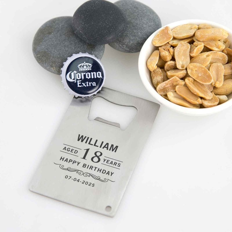 Custom Designed Engraved Birthday Credit Card Bottle Opener Present
