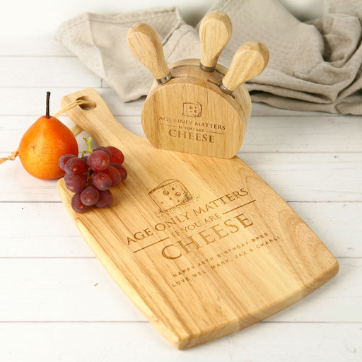 Personalised Engraved Birthday Paddle Board and Cheese Block Set Present
