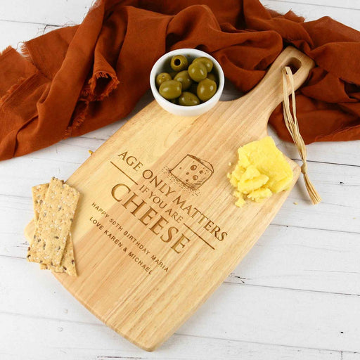 Personalised Engraved Age only matter if you are cheese Birthday wooden cheese chopping paddle board present