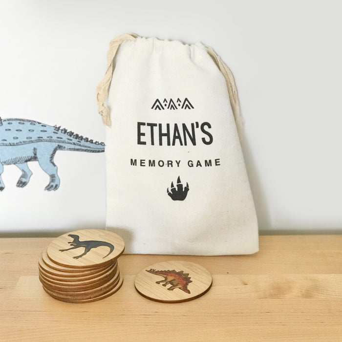 Custom Designed Printed Calico Storage bag for Wooden Dinosaur Memory Game