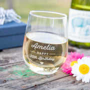 Customised Engraved Stemless Premium 460ml Wine Glass Birthday Present