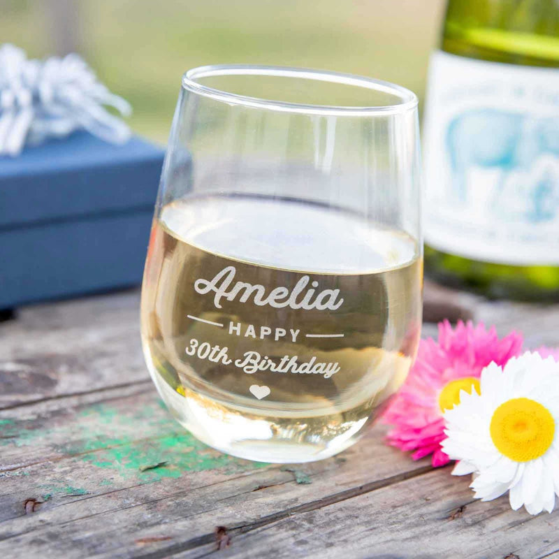 Customised Engraved Stemless Premium 460ml Wine Glass Birthday Present