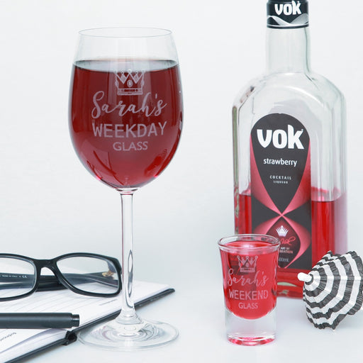 personalised Engraved Matching Birthday Wine Glass and Shot Glass Present