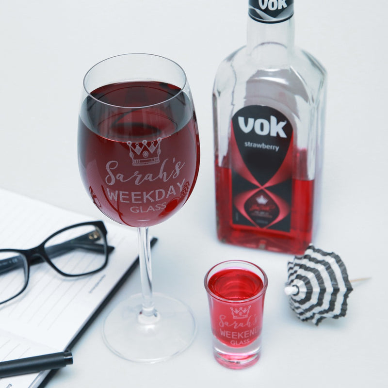personalised Engraved Matching Birthday Wine Glass and Shot Glass Present