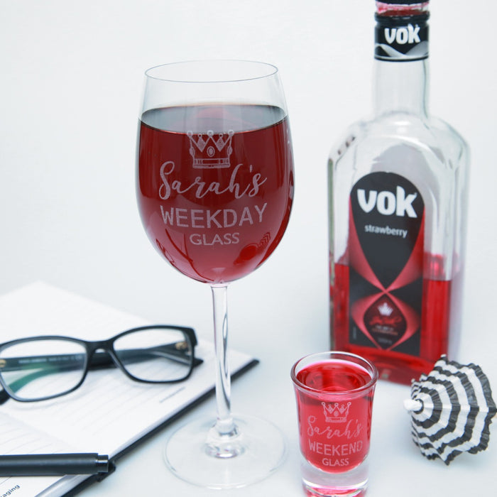 Customised Engraved Matching Birthday Wine Glass and Shot Glass Present
