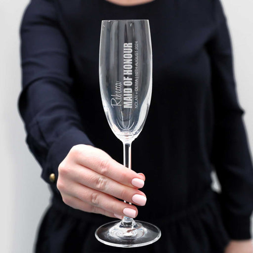 Customised  Engraved Bridesmaid Maid of Honour Bride Wedding Champagne Glasses Gifts