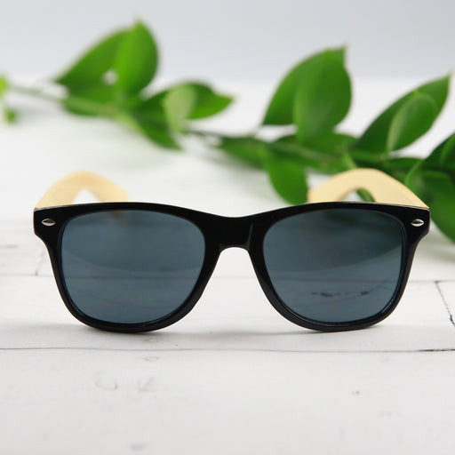 Custom Designed Engraved Bridal Party Natural Wood Black Sunglasses Gift