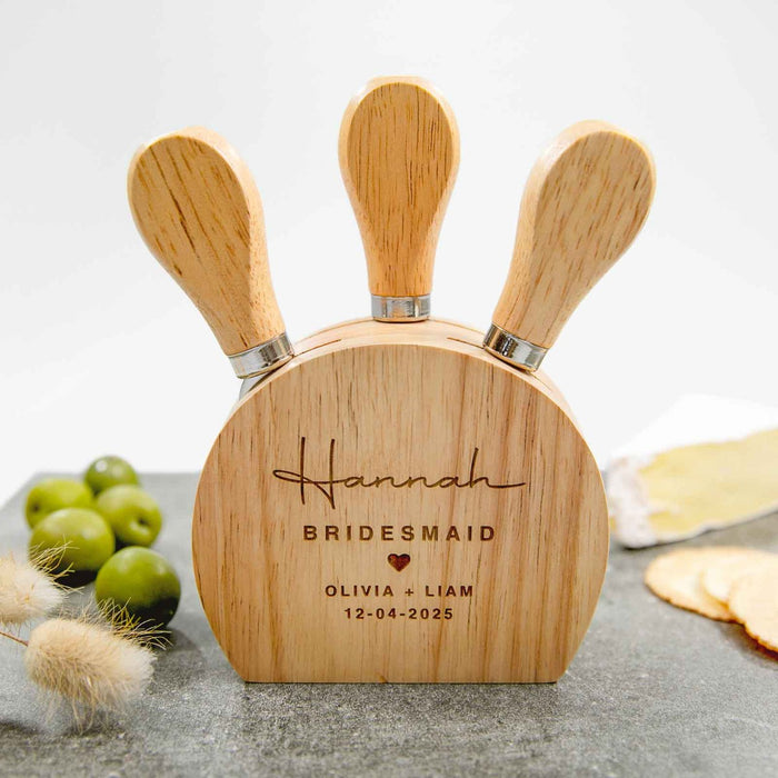 Engraved Cheese Knife Block Set Gift for Bride and Groom