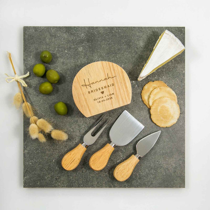Custom Designed Laser Engraved 3 Piece Wedding Bridal Party Bridesmaid Cheese Knife Set Present Favour
