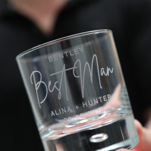 Custom Designed Engraved Best Man Round Whisky Glass Gift