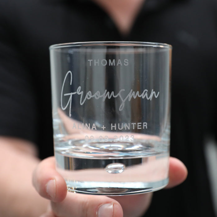 Custom Designed Engraved Groomsman Round Whisky Glass Gift