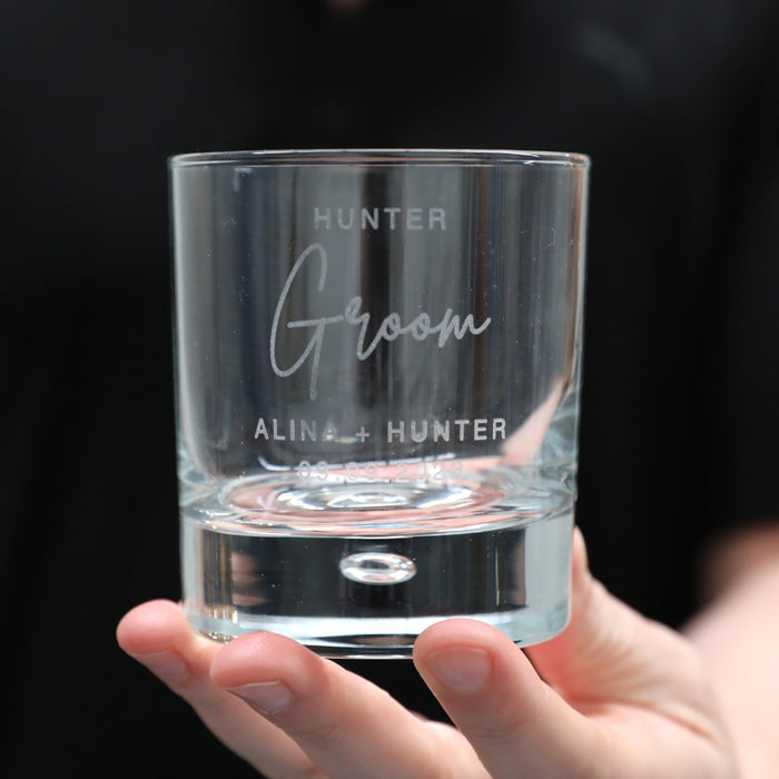 Personalised Engraved Groom Round Whisky Glass Gift