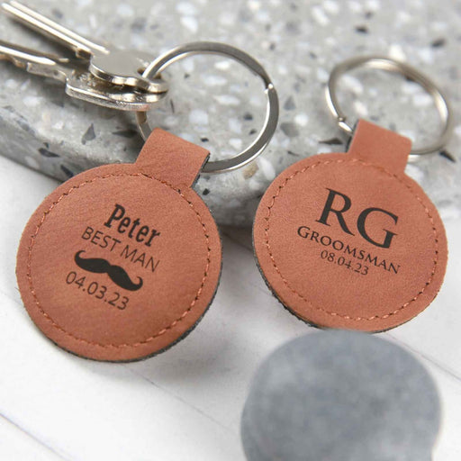 Personalised Engraved Bridal Party Tan Leatherette Keyring Wedding Favour