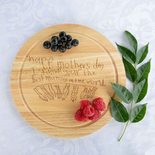 Round Wooden Cheese Board Engraved With Your Child's Drawing