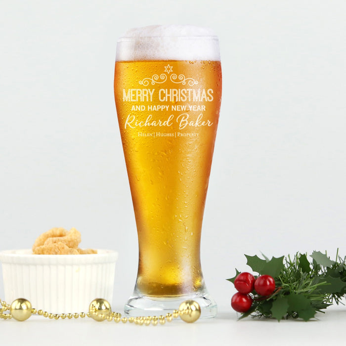 Personalised Engraved Corporate Christmas Schooner Beer Glasses Client Present