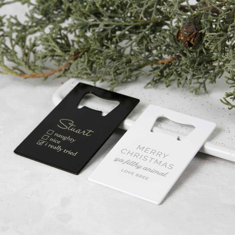 Custom Artwork Engraved Black or White Credit Card Beer Bottle Opener Christmas Present