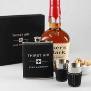 Custom Designed Engraved Black Leather Hip flask and shot glasses Christmas Present Gift Set