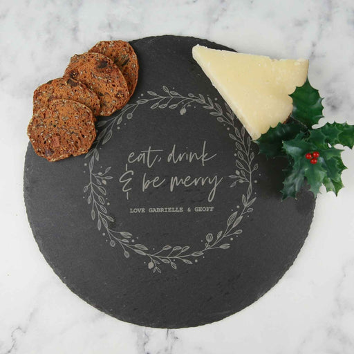 Personalised Engraved Round Secret Santa Christmas Slate Chopping Cheese Serving Board Present