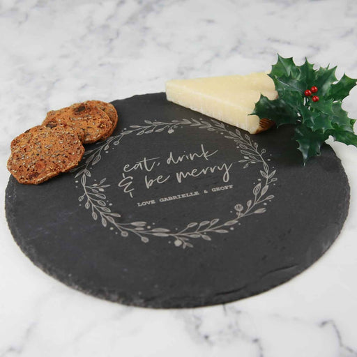 Customised Engraved Round Slate Cheese Serving Board Secret Santa Christmas Present