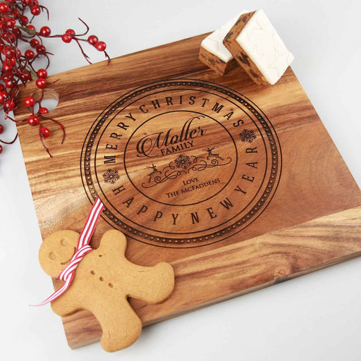 Personalised Engraved Square Wooden Christmas Cheese, Serving Chopping Board Present
