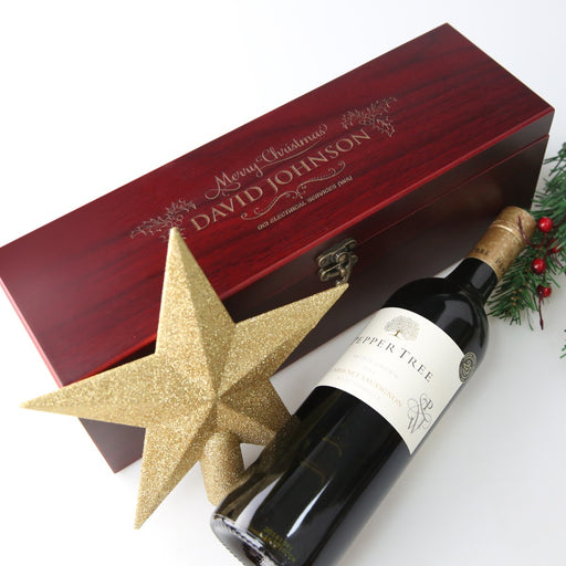 Personalised Engraved Cherry Stain Corporate Christmas Wine or Champagne Box Client Gift