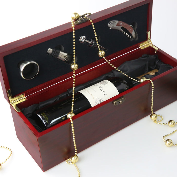 Custom Designed Engraved Cherry Stain Corporate Christmas Wine or Champagne Box Client Gift