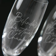 Custom Designed Engraved Christmas Twin Champagne Glasses Present with complimentary Black Gift Box