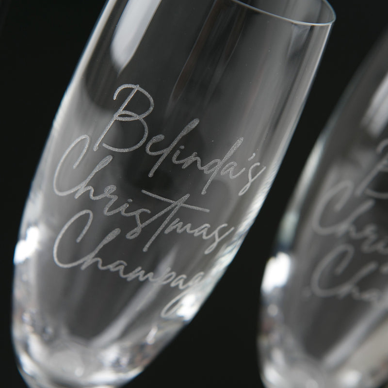 Custom Designed Engraved Christmas Twin Champagne Glasses Present with complimentary Black Gift Box