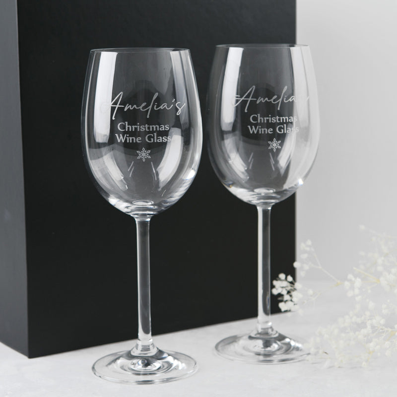 Personalised Engraved Christmas Twin Wine Glasses with Black Gift Box