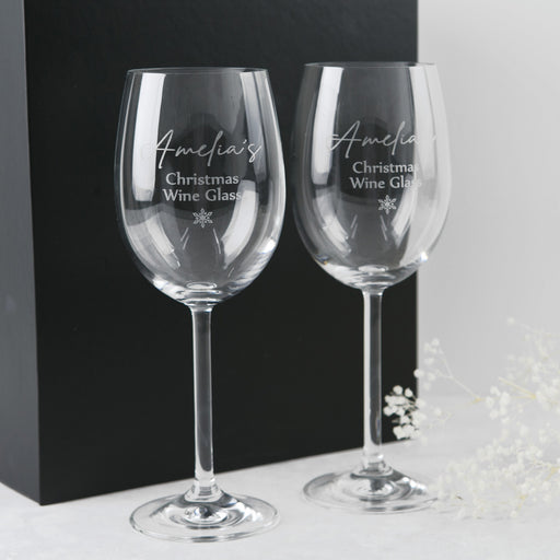 Personalised Engraved Christmas Twin Wine Glasses with Black Gift Box