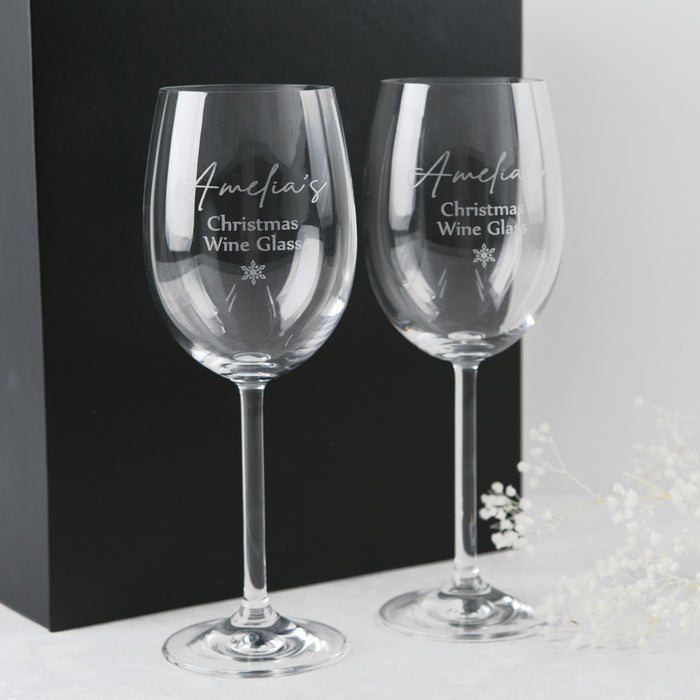Personalised Engraved Christmas Twin Wine Glasses with Black Gift Box