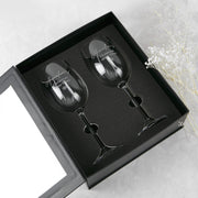 Custom Artwork Engraved Christmas Twin Wine Glasses with Black Gift Box Present