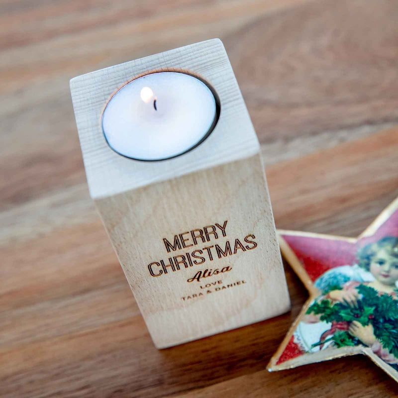 Custom Engraved Wood Secret Santa Christmas Tealight Holder Present